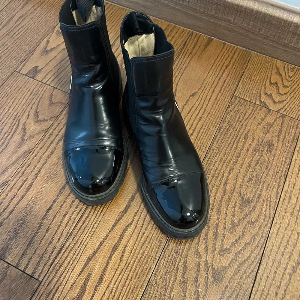 Black Glossy Leather Ankle Boots with Chunky Sole